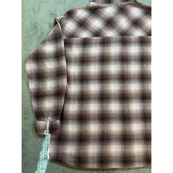 Garage Plaid Flannel Button Up Shirt Brown Cream Size M - Picture 8 of 11